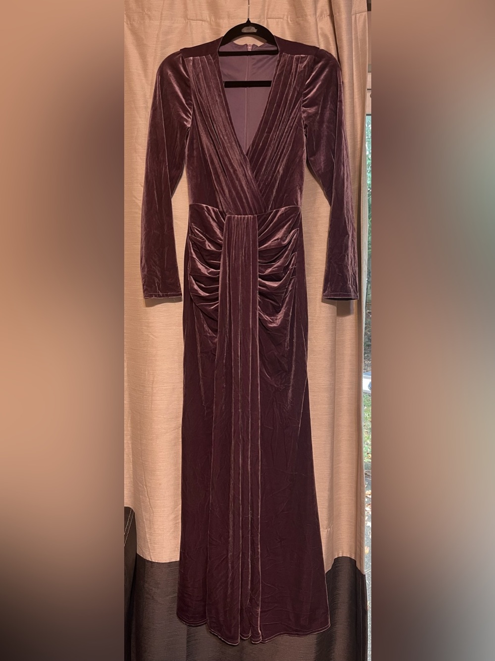 New Purple Velvet Ruched Maxi Dress Size 4